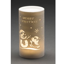 Bougie LED décorative avec l''inscription Joyeux Noël, bonhomme de neige et motif d''oiseau