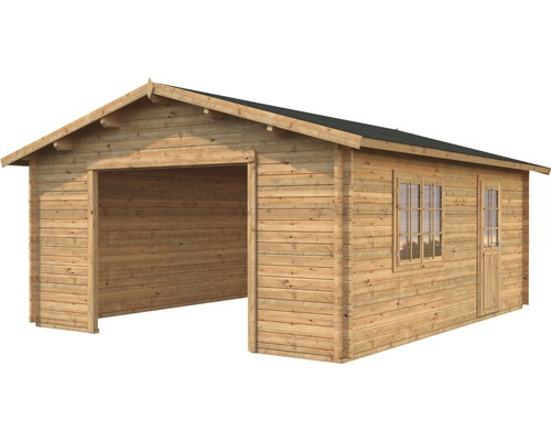 Holzgarage mit Fenster und Tür