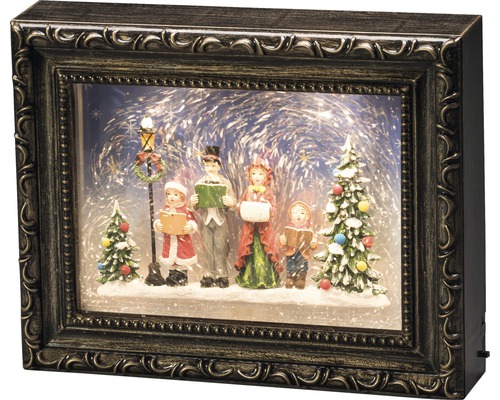 Image de Noël décorative avec famille, sapin de Noël et lampadaire dans un cadre photo