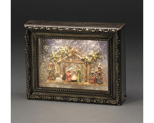 Weihnachtskrippe mit Rahmen und Beleuchtung als Dekoration