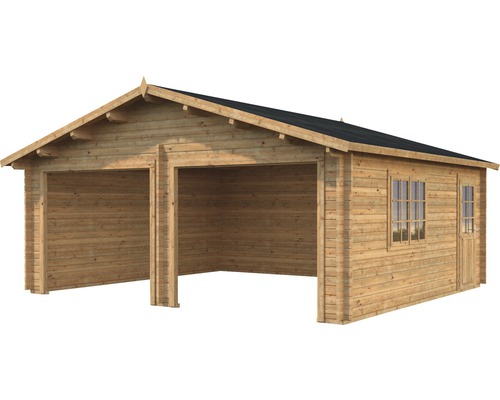 Garage double en bois avec fenêtre et porte