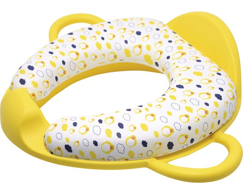 Gelber Toilettensitzverkleinerer mit Griffen und Muster