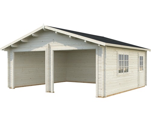 Garage double en bois avec fenêtre et porte