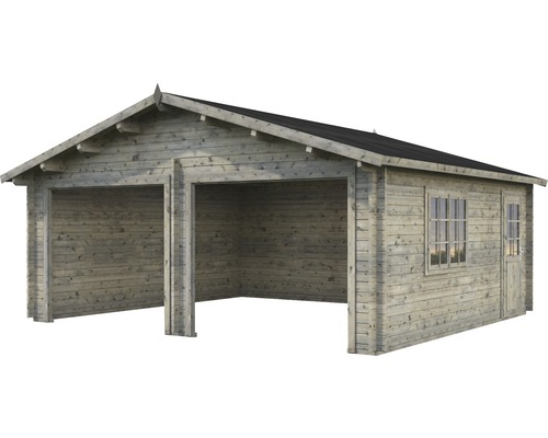 Garage double en bois avec fenêtre et porte