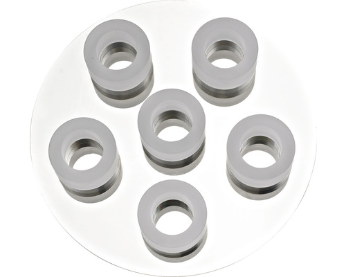 FLAIR LED Deckenleuchte 6-flammig 37W 6x 630 lm 3000 K warmweiss Ø 350 mm Azimech chrom Sechs Dichtungsringe aus Kunststoff und Metall auf einer runden Oberfläche