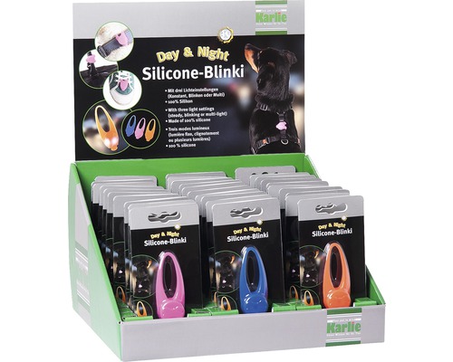 Aufsteller mit Karlie Day and Night Silikon-Blinklichtern für Hunde