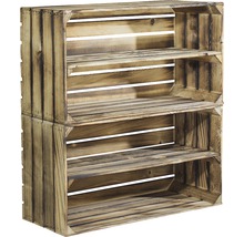 Zwei aufeinander gestapelte Holzkisten mit Regalböden