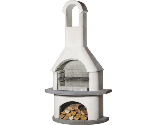 Barbecue de jardin maçonné avec étagère et niche à bois