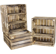 Drei Holzkisten, davon zwei mit Fächern, zur Aufbewahrung und Organisation