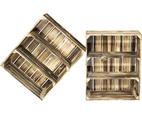 Vintage Obstkiste mit 2 Regalböden geflammt 61x50x31 cm 2er-Set Zwei Holzkisten zur Aufbewahrung