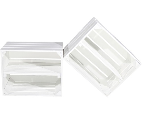 Zwei weisse Holzkisten zur Aufbewahrung