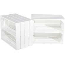 Zwei weiße Holzkisten mit Regalböden