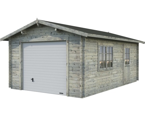 Garage en bois avec porte sectionnelle, fenêtre et porte