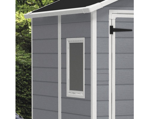 Détail d''un abri de jardin avec fenêtre et porte
