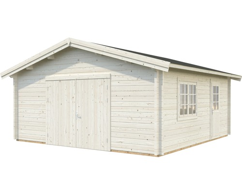Garage en bois avec double porte et fenêtres