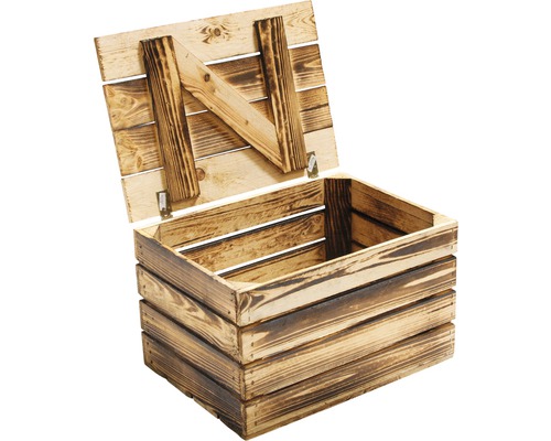 Vintage Holztruhe geflammt klein 50x40x30 cm 3er-Set Holzkiste mit offenem Deckel