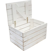 Geöffnete weisse Holzkiste zur Aufbewahrung