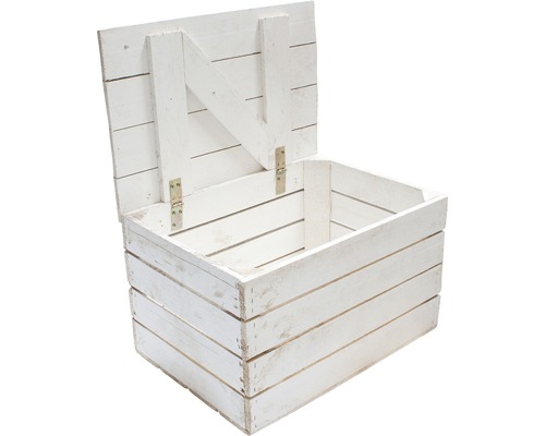 Vintage Holztruhe weiß klein 50x40x30 cm 3er-Set Geöffnete weisse Holzkiste zur Aufbewahrung
