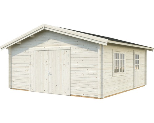 Holzgarage mit Doppeltür, Fenster und Seitentür