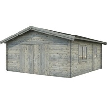 Holzgarage mit Doppeltür und Fenstern