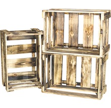 Drei Holzkisten aus gebranntem Holz