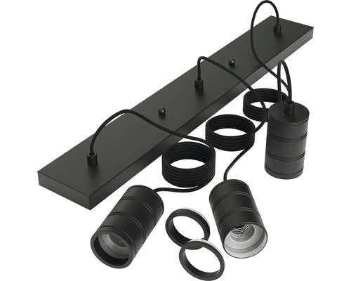 Schwarze Pendelleuchte mit drei Lampen