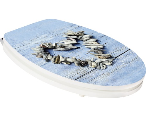 Abattant de WC avec motif de cœur en bois flotté sur bois bleu