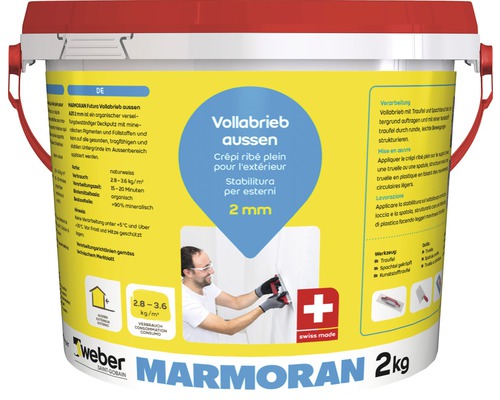 Crépi weber Marmoran Carrara Futura extérieur A 211 granulométrie 2 mm blanc 2 kg