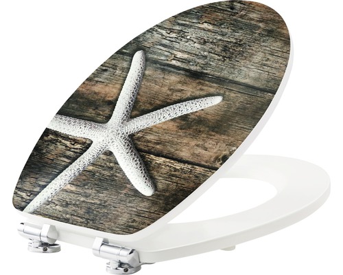 Abattant de WC avec étoile de mer sur structure en bois