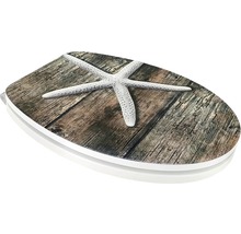 Abattant de WC avec motif étoile de mer sur planches de bois