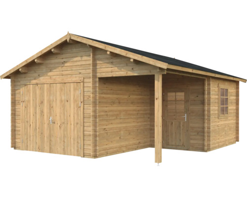 Garage en bois avec double porte et entrée latérale