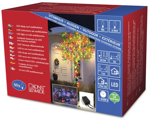 Emballage d''une guirlande lumineuse LED multifonction pour extérieur avec 80 lampes LED