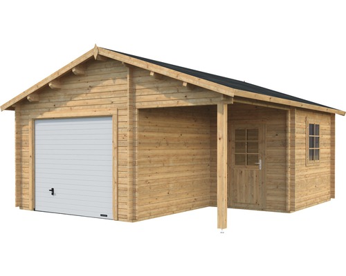 Holzgarage mit Sektionaltor, Anbau und Tür