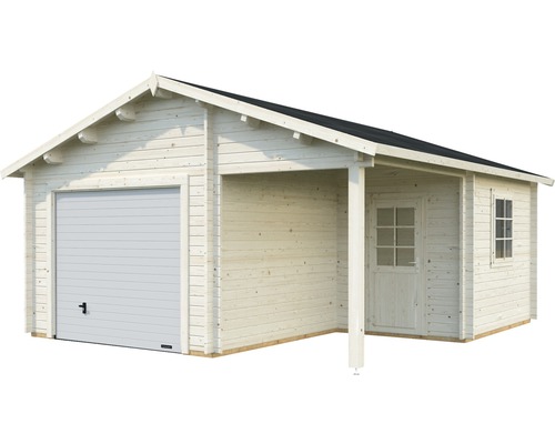 Holzgarage mit Sektionaltor und Anbau