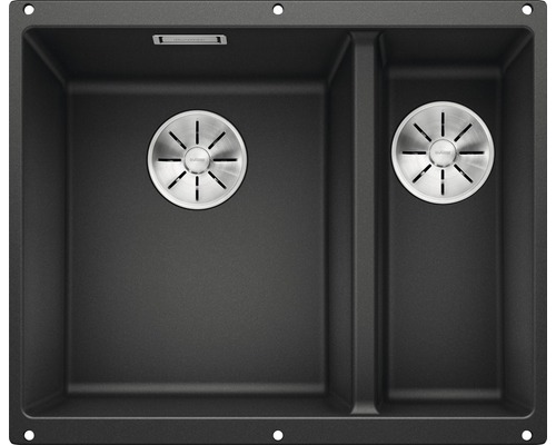 Évier Blanco SUBLINE 340/160-U lxp 555x460 mm Silgranit anthracite 523548 Évier double en matériau composite avec deux cuves