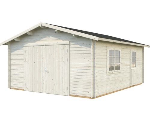 Garage en bois avec double porte, fenêtre et porte d''entrée