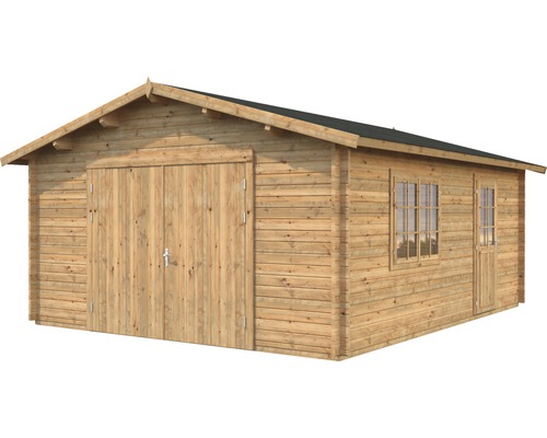 Holzgarage mit Doppeltür und Fenster