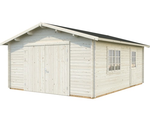 Holzgarage mit Doppeltür, Fenster und Seitentür