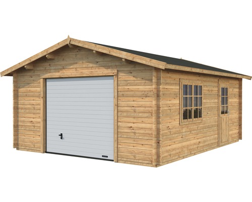 Garage en bois avec porte roulante, fenêtre et porte