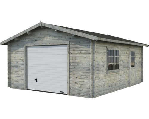 Garage en bois avec porte sectionnelle, fenêtre et porte