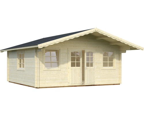Abri de jardin en bois avec fenêtres et porte double