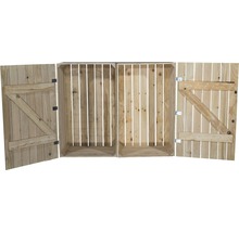 Vier Holzkisten mit Holztüren