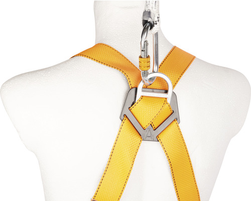 Vue détaillée d''un harnais de sécurité avec mousqueton et corde de sécurité