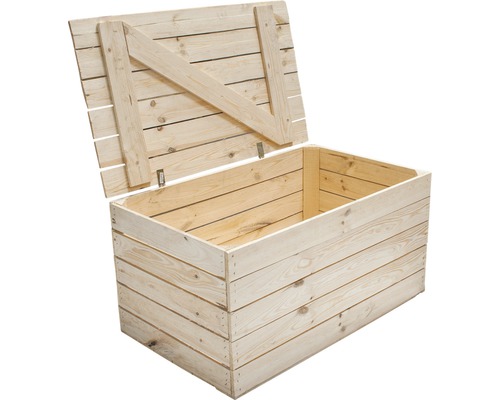 Holztruhe natur 85x46x55 cm Geöffnete Holzkiste aus Holzlatten