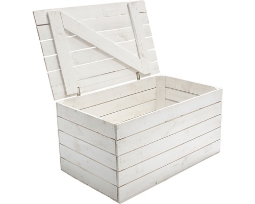 Aufbewahrungsbox Vintage Möbel 24 800 x 500 x 400 mm weiß Geöffnete Holzkiste zur Aufbewahrung