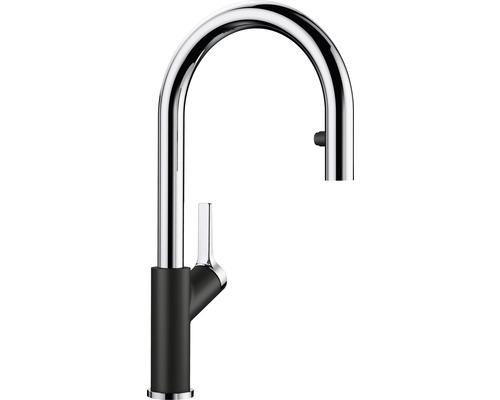 Robinetterie de cuisine haute pression Blanco CARENA-S Vario aspect Silgranit noir-chrome 526172