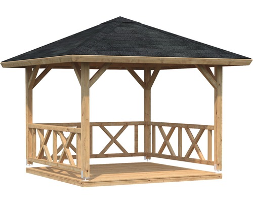 Pavillon Palmako Betty 9,0 m² carré avec garde-corps sans plancher 300 x 300 cm marron