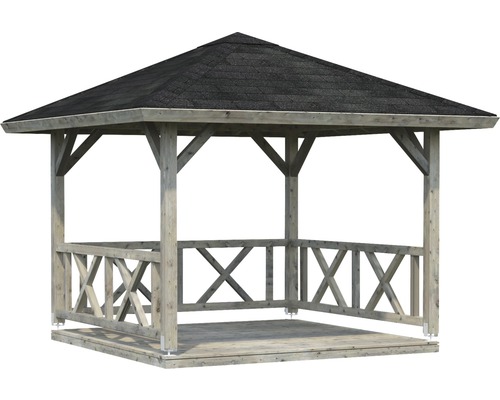 Pavillon Palmako Betty 9,0 m² carré avec garde-corps sans plancher 300 x 300 cm gris