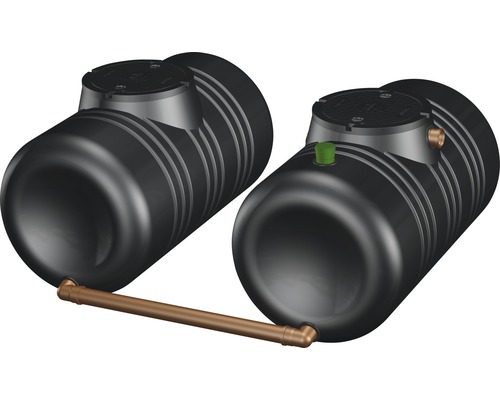 Zwei unterirdische Zisternen aus Kunststoff mit Verbindungsrohr