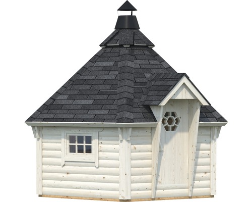 Kota de grill en bois avec toit, fenêtre et porte